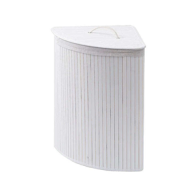 Corner Bamboo Laundry Hamper with Lid & Removable Liner Bamboo Laundry Hamper Qst White