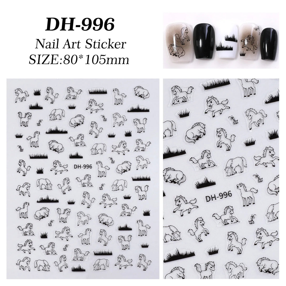 Embossed Pony Nail Stickers – Cute DIY Nail Art Manicure Nail Art Stickers Qst A3