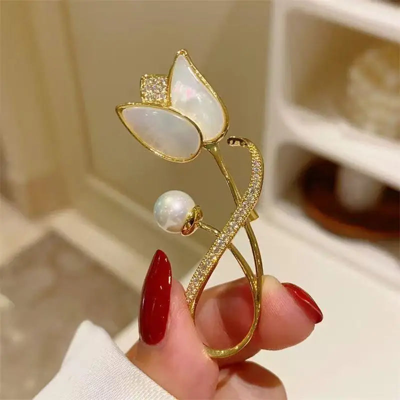 Rose Crystal Pearl Brooch | Elegant Floral Lapel Pin Floral Lapel Brooch Qme