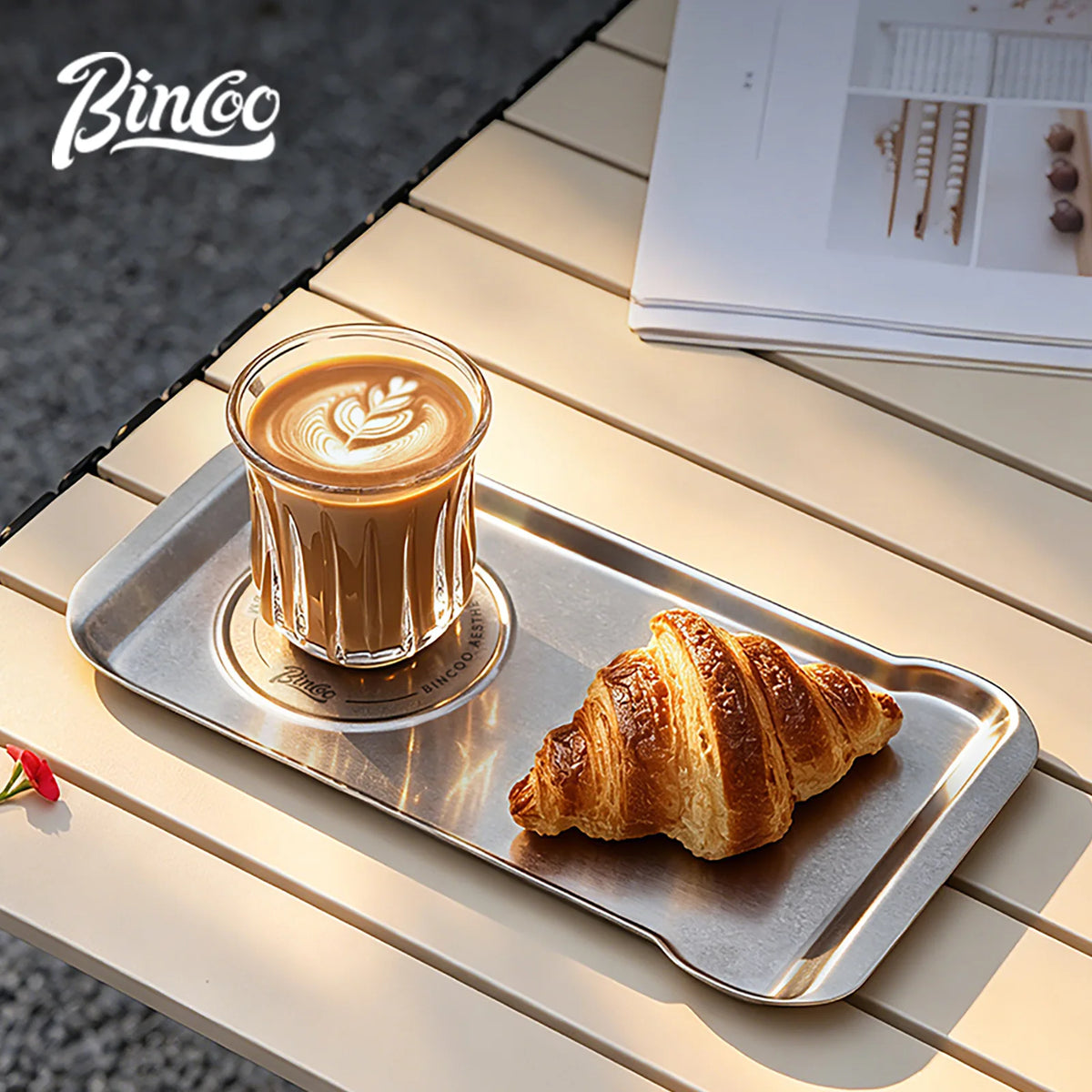 Bincoo Pure Titanium Café Serving Tray – Coffee & Dessert Platter Café Serving Tray Qst