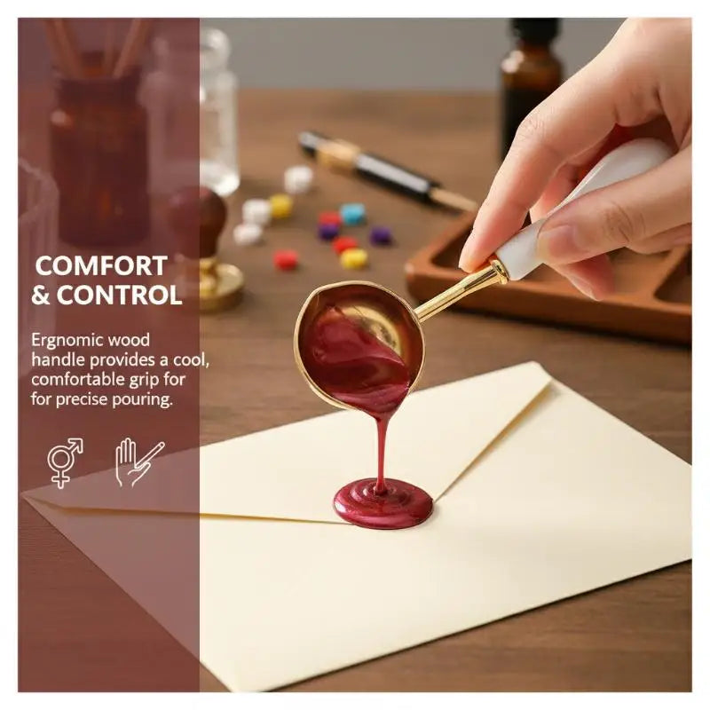Wax Seal Melting Spoon with Wooden Handle & Dual Pour Spout Wax Seal Spoon Qme
