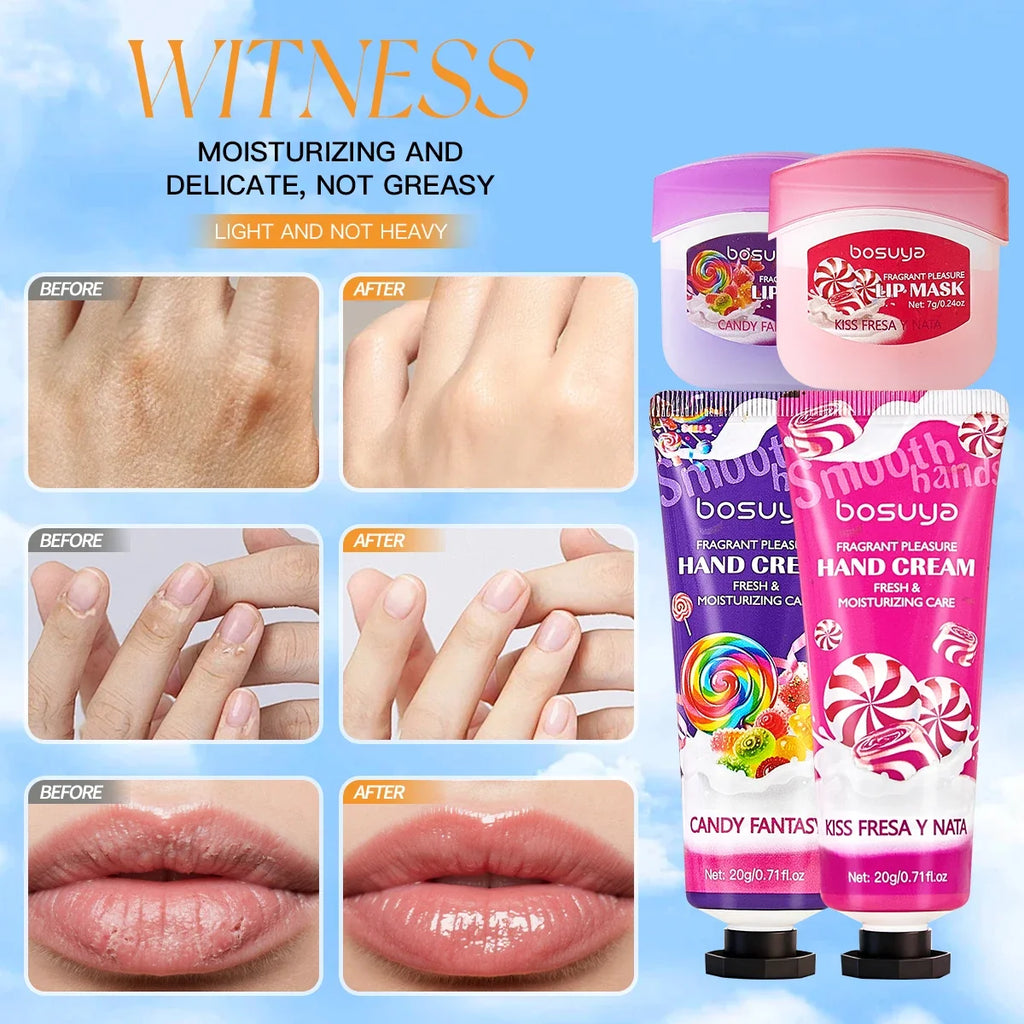 Fragrant Hand Cream & Lipstick Set – Deep Moisturizing Lip Care Hand & Lip Care Set Qme