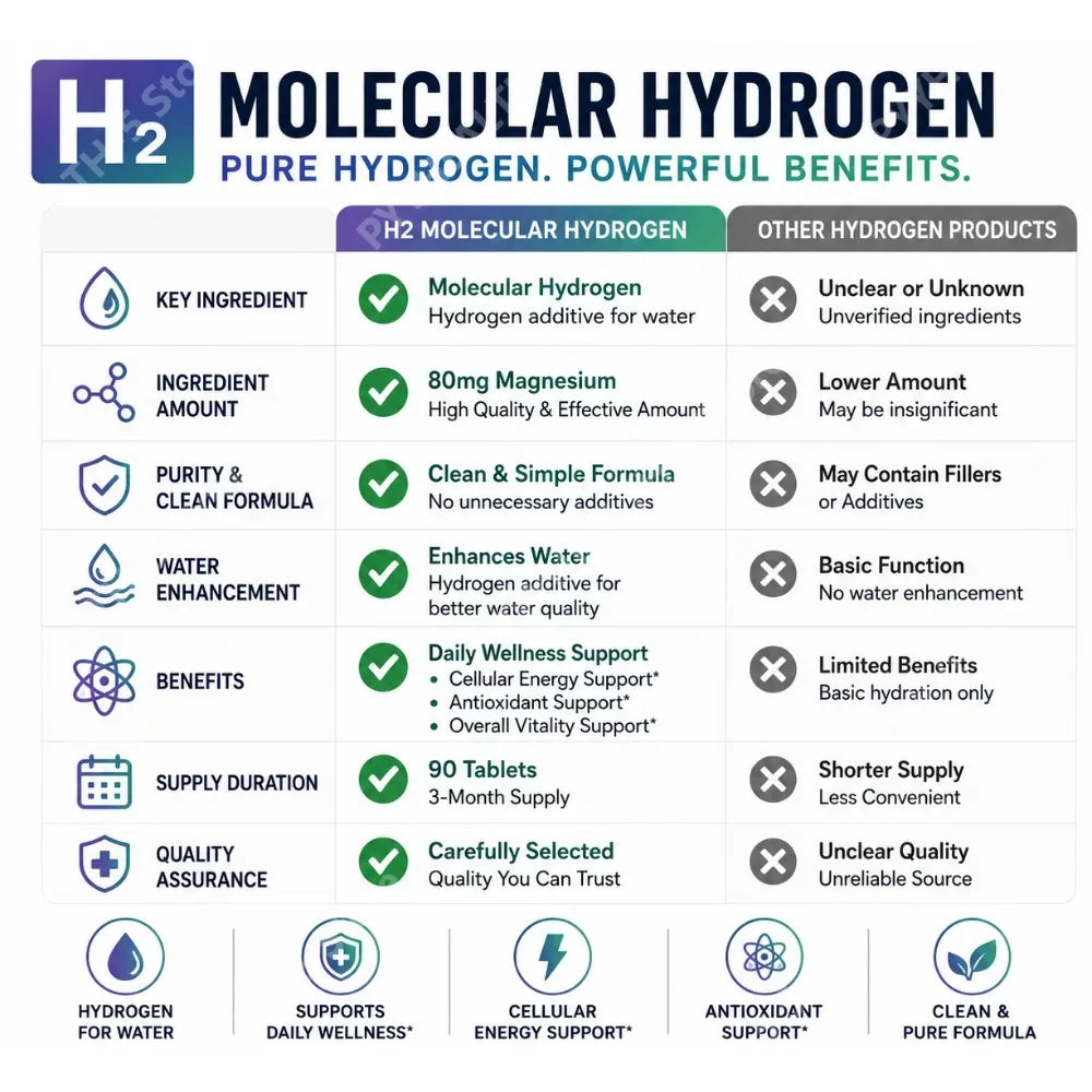 Hydrogen Water Tablets 90ct – Molecular H2 + Magnesium | Made in USA Hydration Supplement Tablets Qst