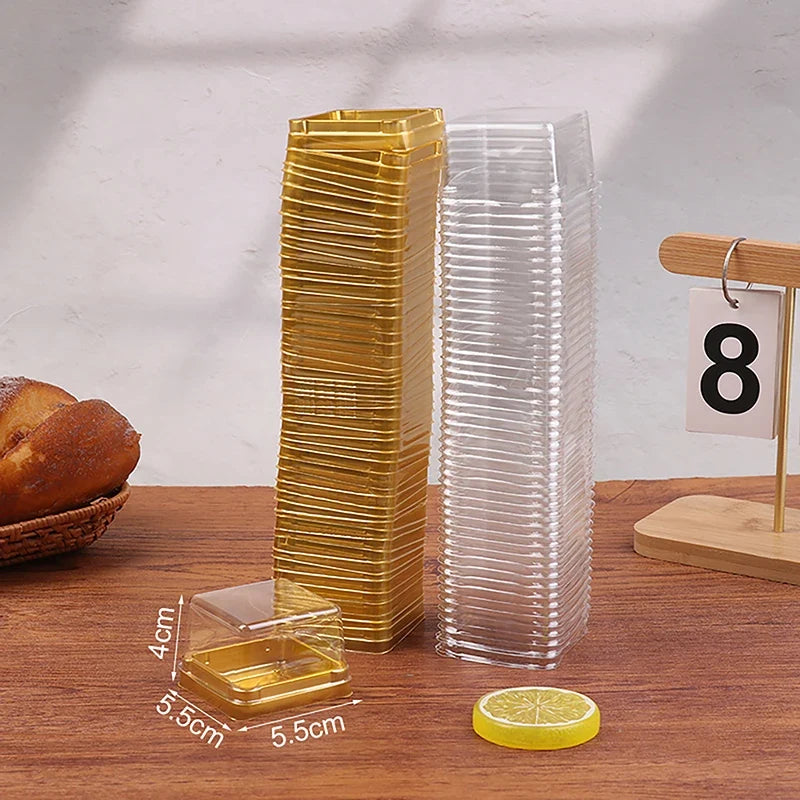 Transparent Square Plastic Muffin & Dessert Packaging Boxes Dessert Packaging Box Qme 50g Gold
