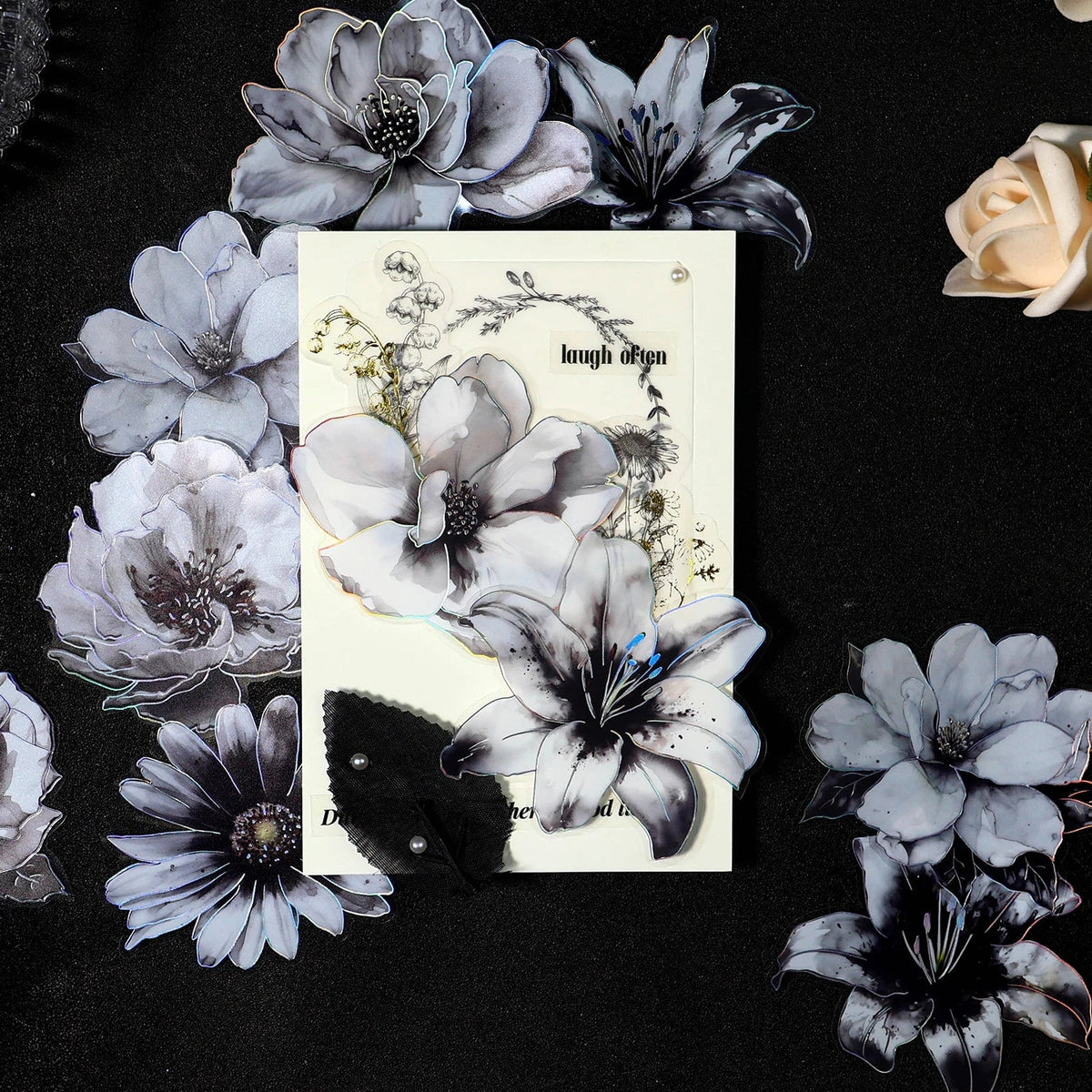 Ink Dyed Flowers PET Stickers – Scrapbooking & DIY Journaling Scrapbooking Stickers Qme