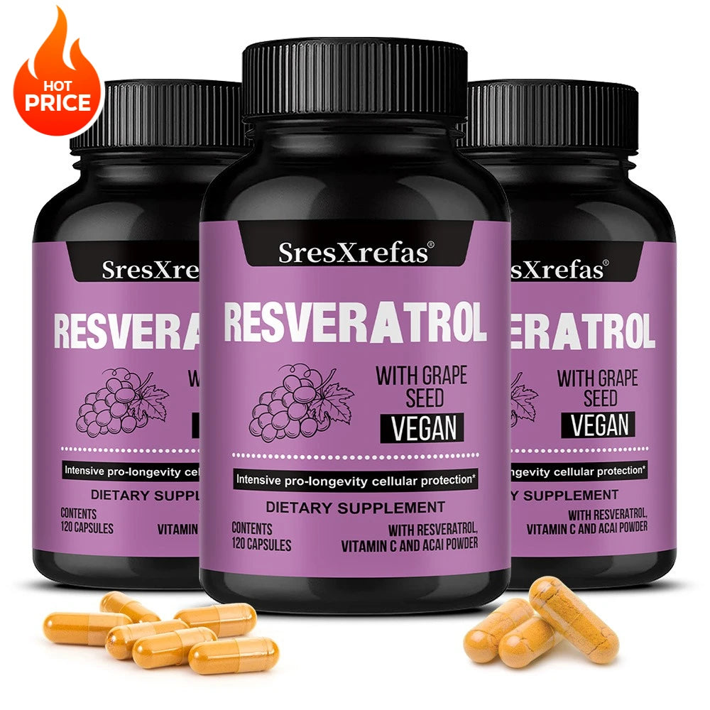 Resveratrol Capsules with Grape Seed Extract – Non-GMO Antioxidant Antioxidant Supplement Qst