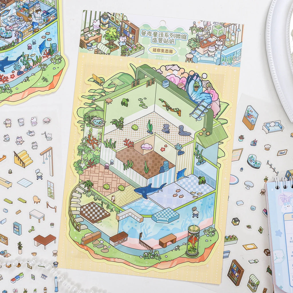 3D Cartoon Castle Town Sticker Scene DIY Scrapbook Toy DIY Sticker Scene Set Qme