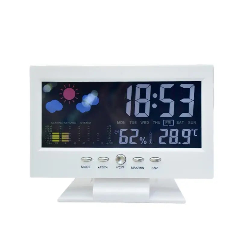 Digital Weather Station Clock Thermometer & Humidity Meter Weather Station Clock Qme White