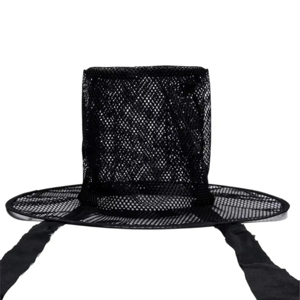 Traditional Korean Gat Hat – Black Mesh Wide Brim Flat Top Traditional Cultural Hat Qme