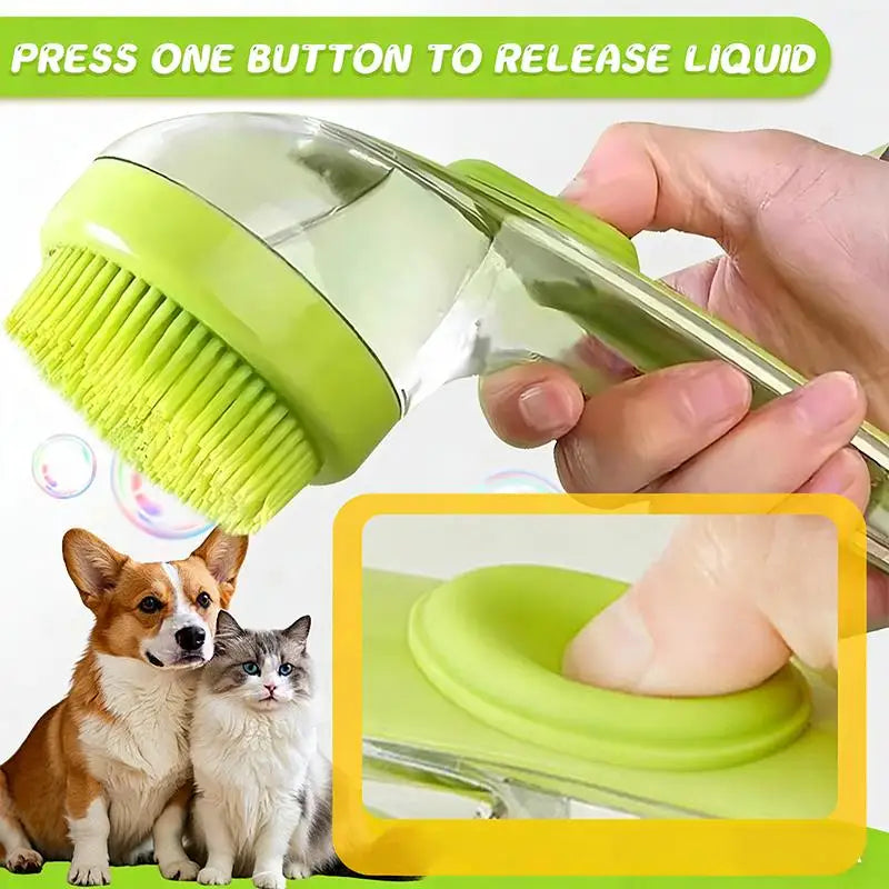 Long Handle Silicone Pet Bath Brush – Cat & Dog Grooming Pet Grooming Brush Qme