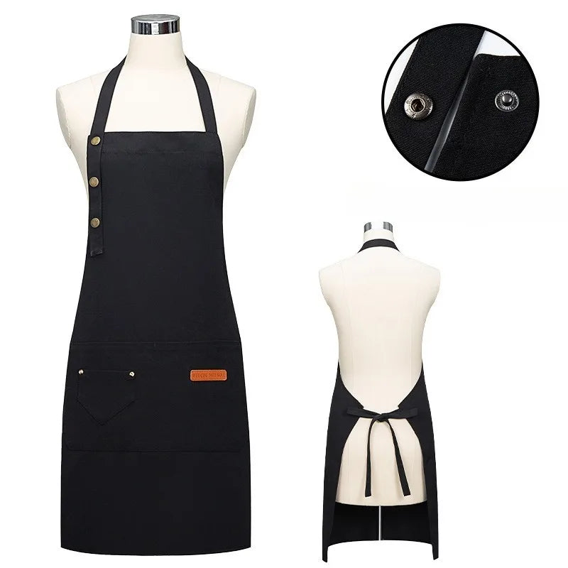 Waterproof Cotton Kitchen Apron | Restaurant & Work Uniform Waterproof Work Apron Qme Black