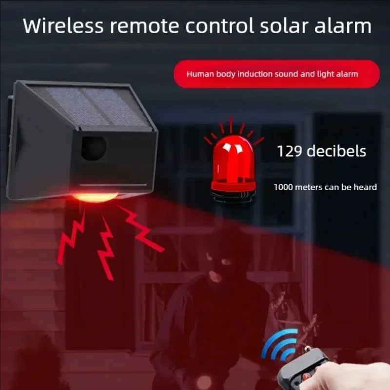 Solar Motion Sensor Alarm Light Remote Control Animal Deterrent Solar Security Light Qme