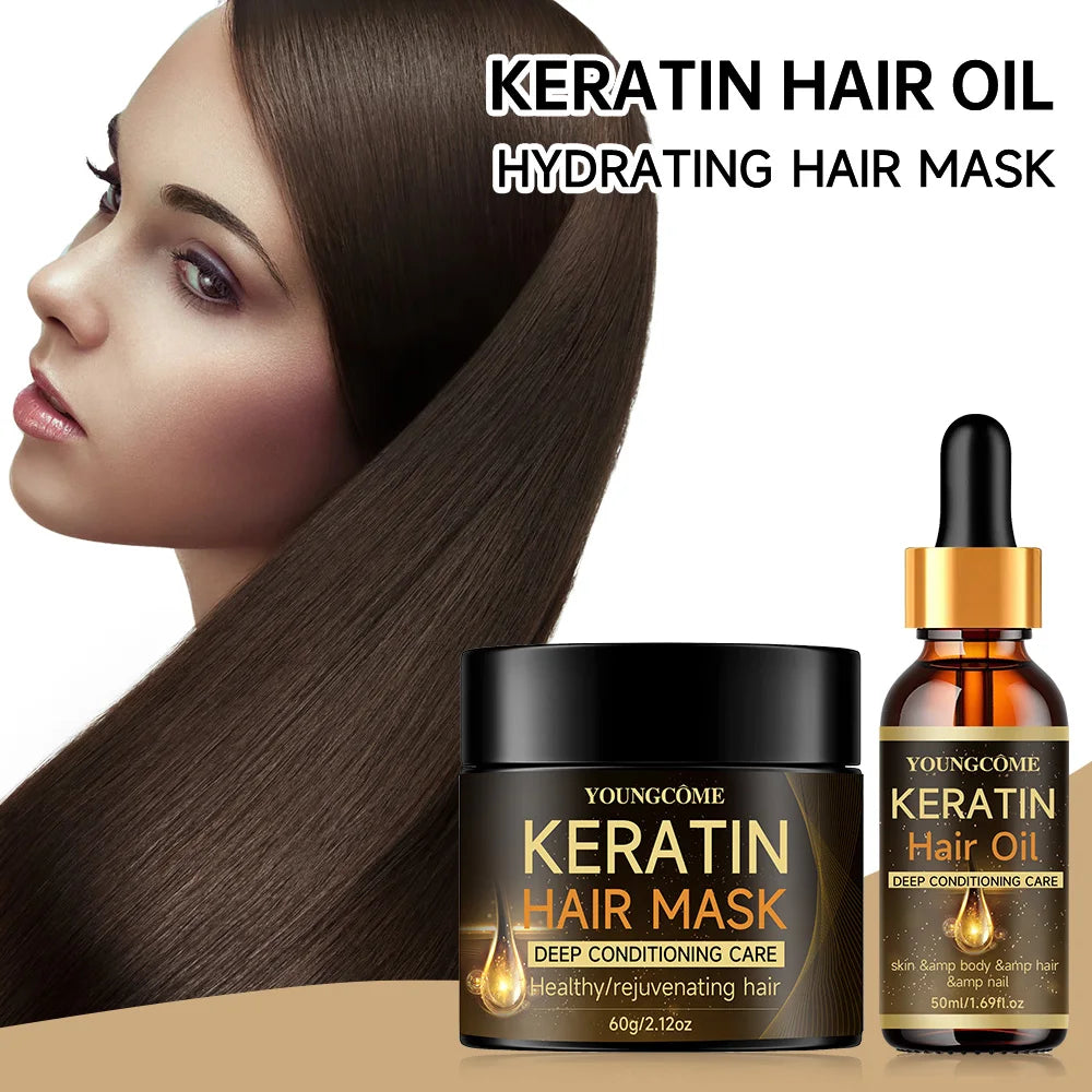 YOUNGCOME Keratin Hair Mask Set – Deep Conditioner & Essential Oil Keratin Hair Mask Set Qst