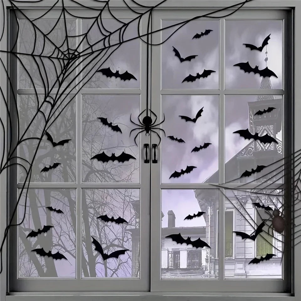 28-Piece 3D Halloween Bat Wall Stickers | Spooky Decor Halloween Wall Stickers Qme