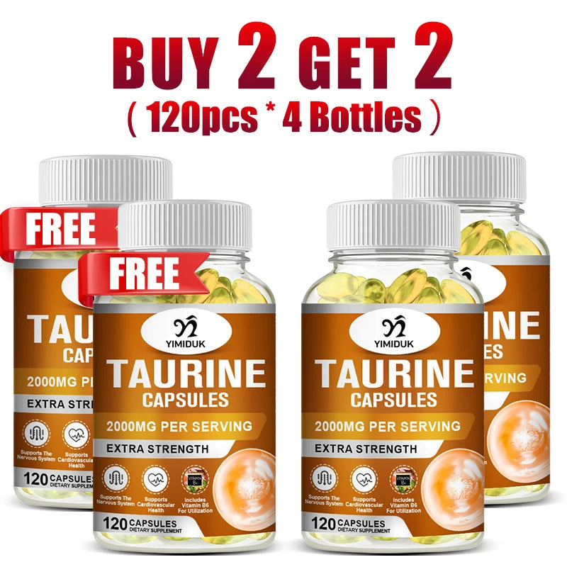 Yimiduk Taurine Supplement 120 Caps – Buy 1 Get 1 Free Taurine Supplement Qst 120pcs-4 Bottles
