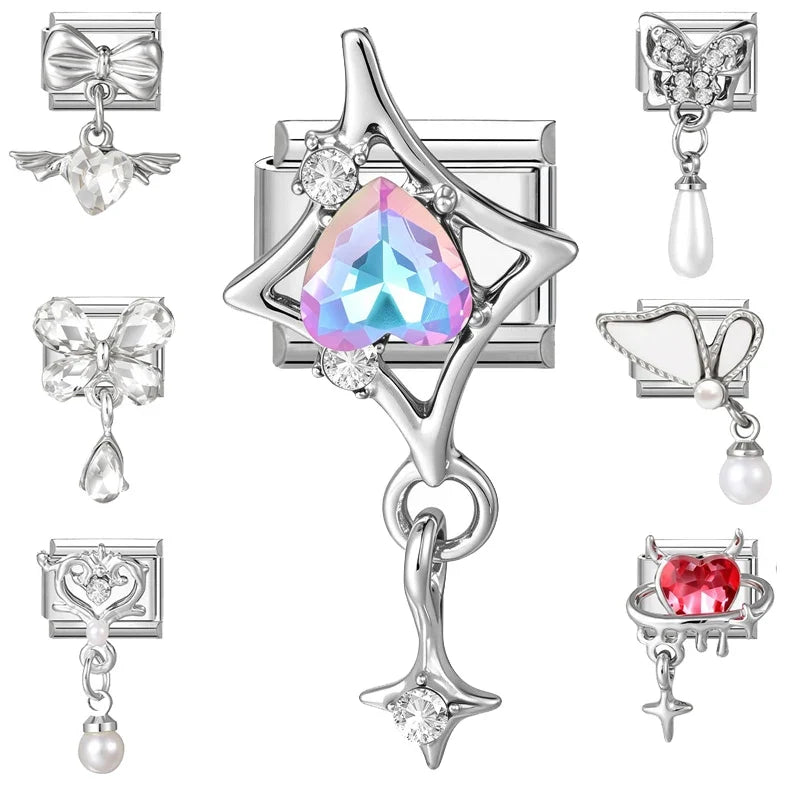 Zircon Butterfly Heart Italian Charm Links – 41 Colors Italian Charm Links Qme