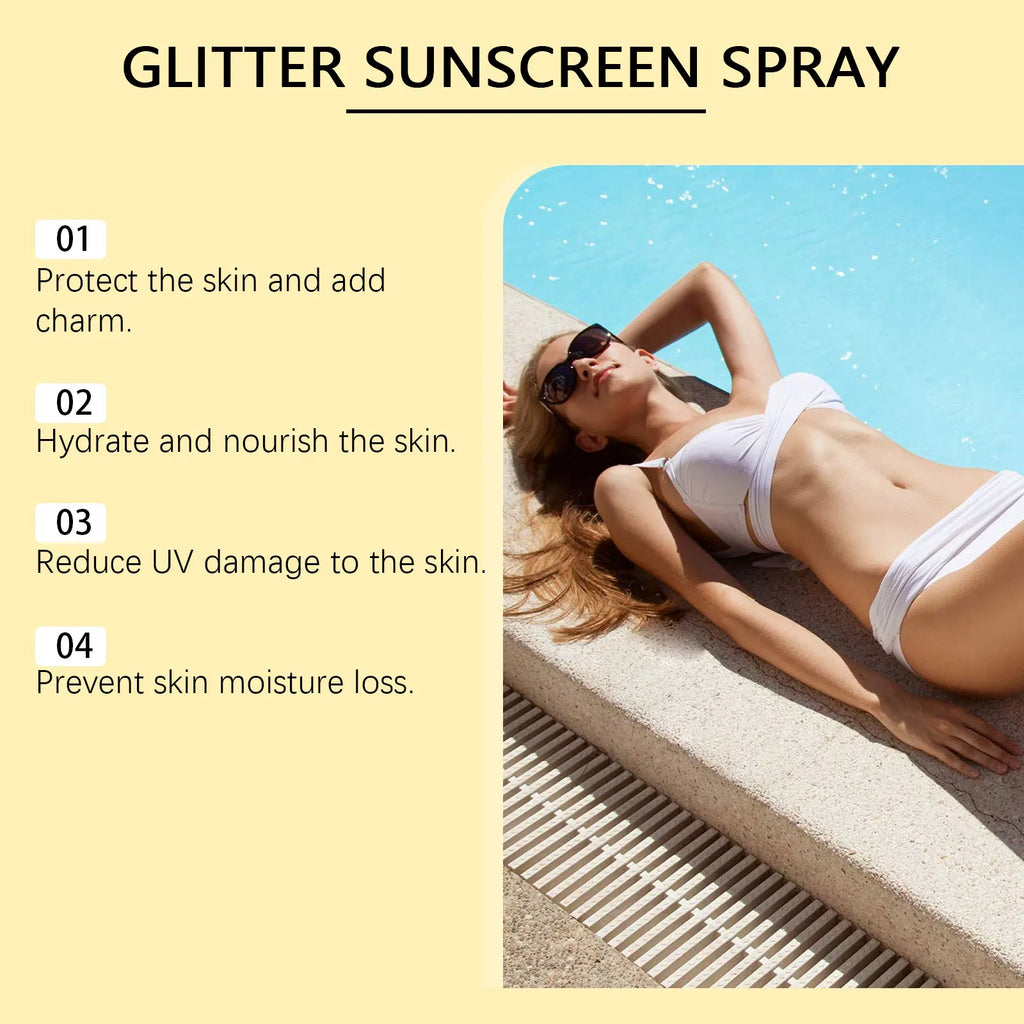 OceAura Glitter Sunscreen Spray – Shimmer SPF Face & Body Shimmer Sunscreen Spray Qst