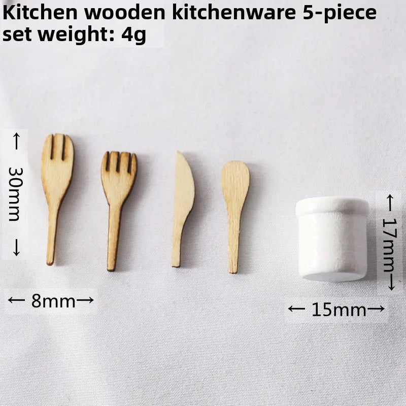 Miniature Dollhouse Wooden Kitchen Tools Set – Spatula & Fork Dollhouse Accessory Set Qme