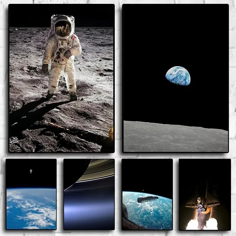 Apollo 8 Earthrise Space Canvas Wall Art Poster | Astronaut Canvas Wall Art Qst