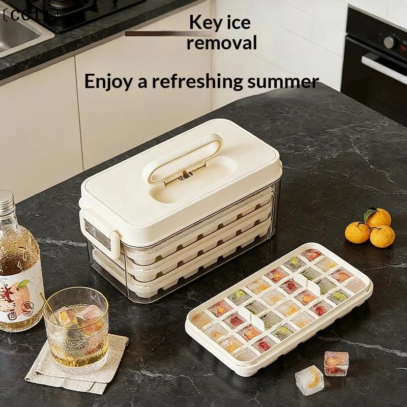 84-Cube Ice Tray with Lid & Storage Bin | BPA-Free 3-Layer Set Ice Cube Tray Set Qme