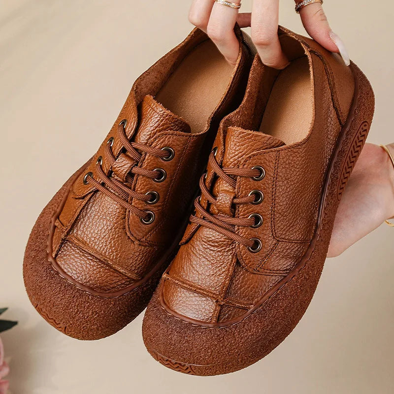 Women's Vintage Genuine Leather Platform Oxford Shoes Women's Oxford Flats Qst 222E brown 41 CN