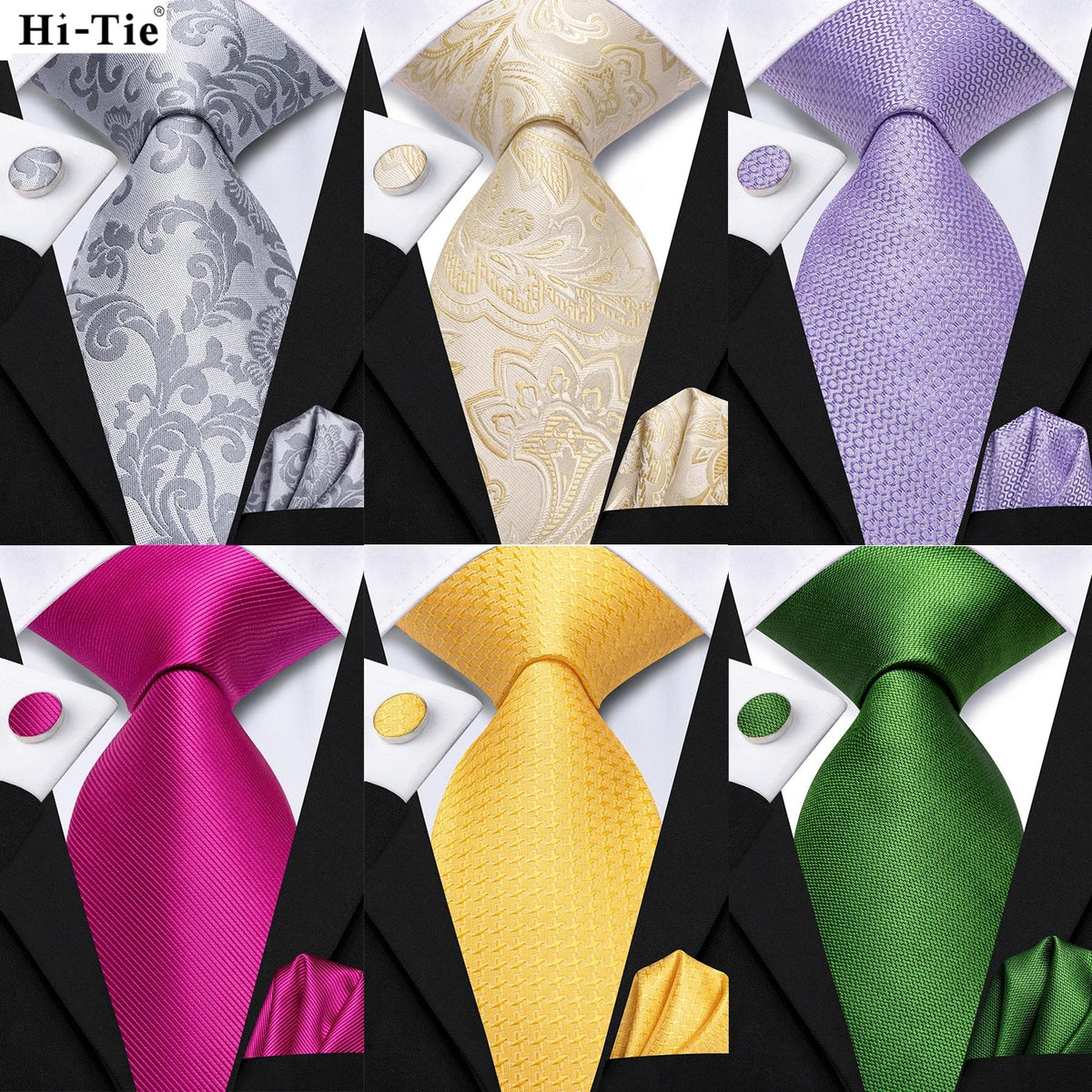 Hi-Tie Men's Silk Jacquard Necktie – Solid Pink & Green Silk Jacquard Necktie Qme