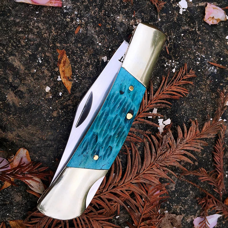 Z.QIAN W135HS Bone Handle Multi-Blade Slip Joint Pocket Knife Folding Pocket Knife Qst Blue