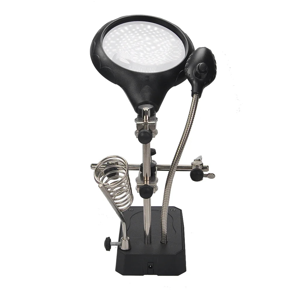 LED Magnifier Stand 2.5X 5X Helping Hand Clip Welding Tool Magnifier Stand Qme