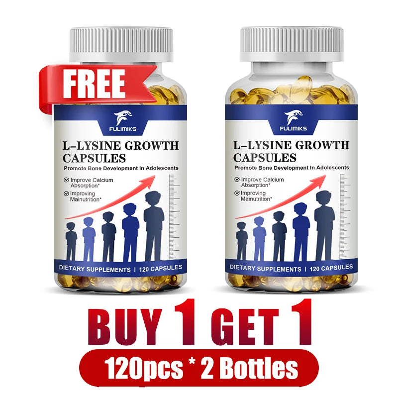 Fulimiks L-Lysine Capsules – Immune & Connective Tissue Support Amino Acid Supplement Qst 2 Bottles-120pcs