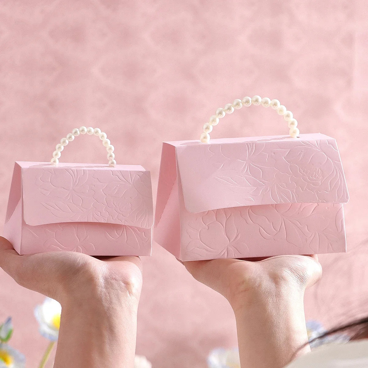 5 Wedding Mini Gift Boxes – Letterpress Floral & Pearl Handles Wedding Gift Boxes Qme