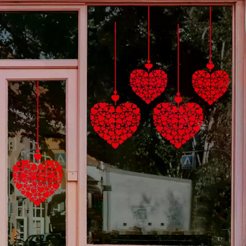 Valentine's Day Heart Window Stickers – Glass Decor, 6 Colors Decorative Stickers Qme