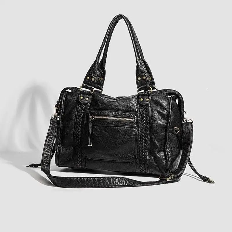 Vintage Punk PU Leather Large Tote Bag – Travel Handbag PU Leather Tote Bag Qme