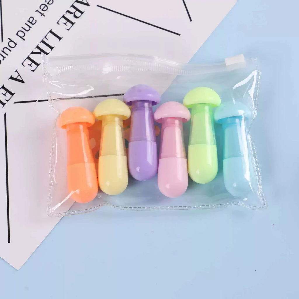 Kawaii Mushroom Leaf Highlighter Chalk Marker Pens – 6 Pcs Highlighter Marker Set Qme