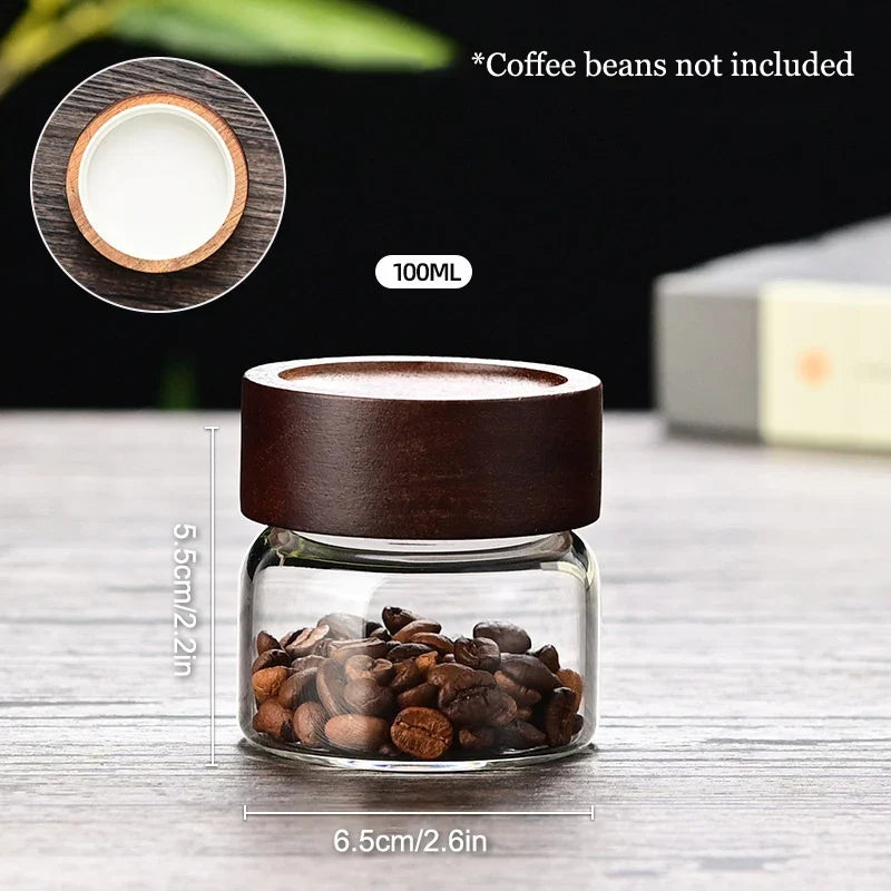 Glass Coffee Bean Storage Tube with Wooden Lid | 100–300ML Glass Storage Canister Qme 100ML