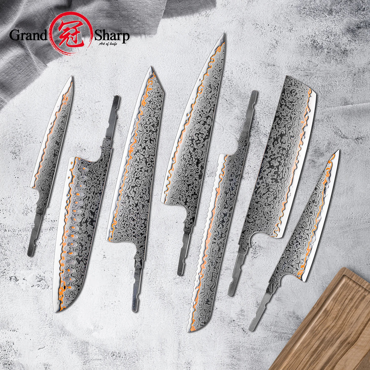 Grandsharp 55-Layer Damascus Steel DIY Knife Blades – 1–7 Pcs DIY Knife Blade Qst