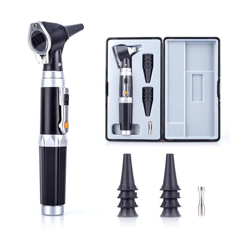 LED Otoscope & Ophthalmoscope Set – 3× Magnification Ear Inspection Diagnostic Otoscope Set Qst Box-Yellow light