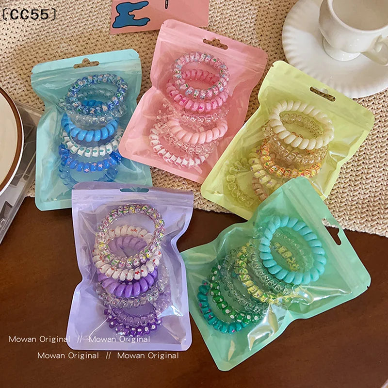 6-Pack Candy Color Spiral Hair Ties – High Elasticity Coil Bands Hair Ties Set Qst