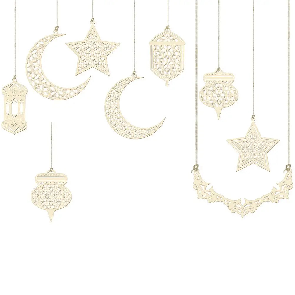 Wooden Moon Star Ramadan Eid Mubarak Hanging Ornaments DIY Hanging Ornaments Qme