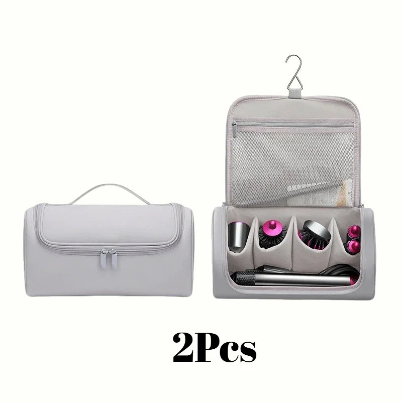 Waterproof Hair Dryer Travel Case with Hideable Hook | Large Hair Tool Travel Bag Qme Grey 2Pcs 36.5x14x16.5cm
