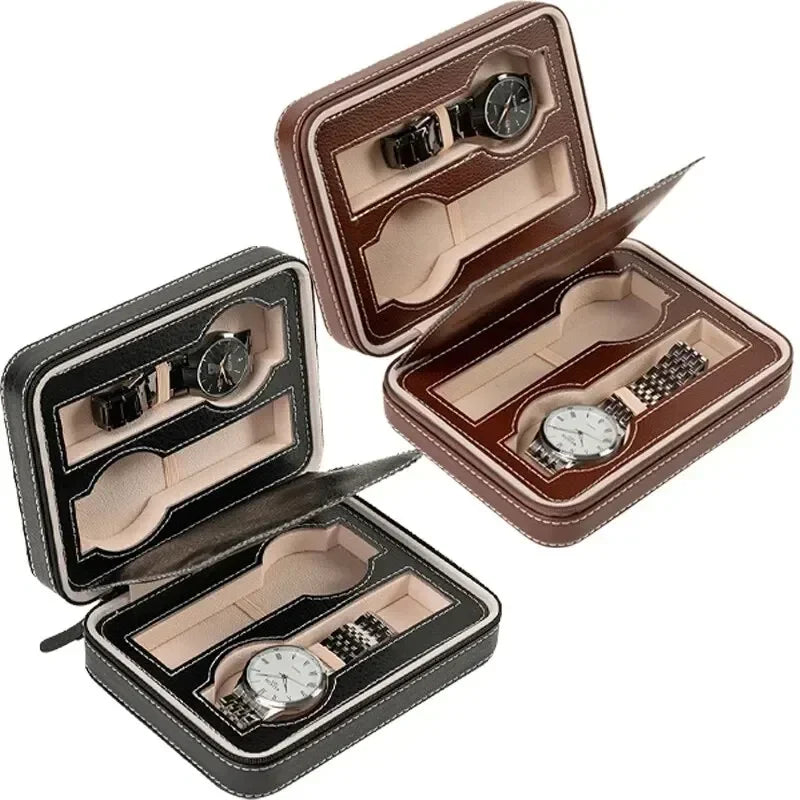 Portable PU Leather Travel Watch Box – Dustproof Zipper Case Travel Watch Case Qme
