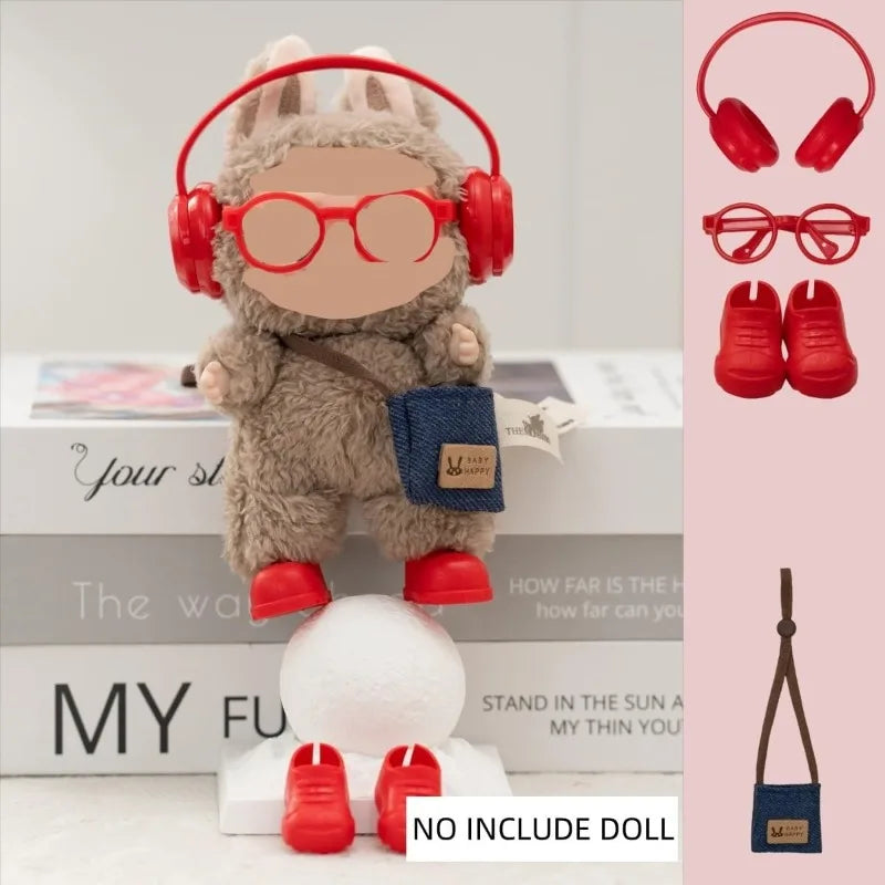 LABUBU 15-17cm Doll Accessories – Headphones, Glasses, Backpack & Shoes Doll Accessories Set Qme