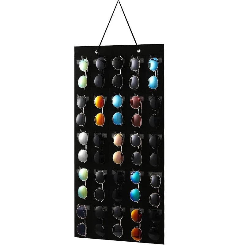 25-Slot Felt Wall Sunglasses Organizer – Hanging Display Eyewear Wall Organizer Qme Black
