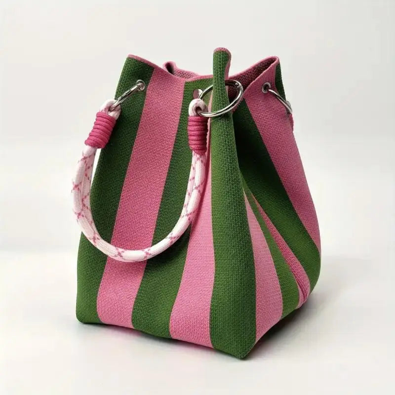 Multi-Color Knitted Retro Bucket Handbag | Color-Block Bag Knitted Bucket Handbag Qme A6 one size