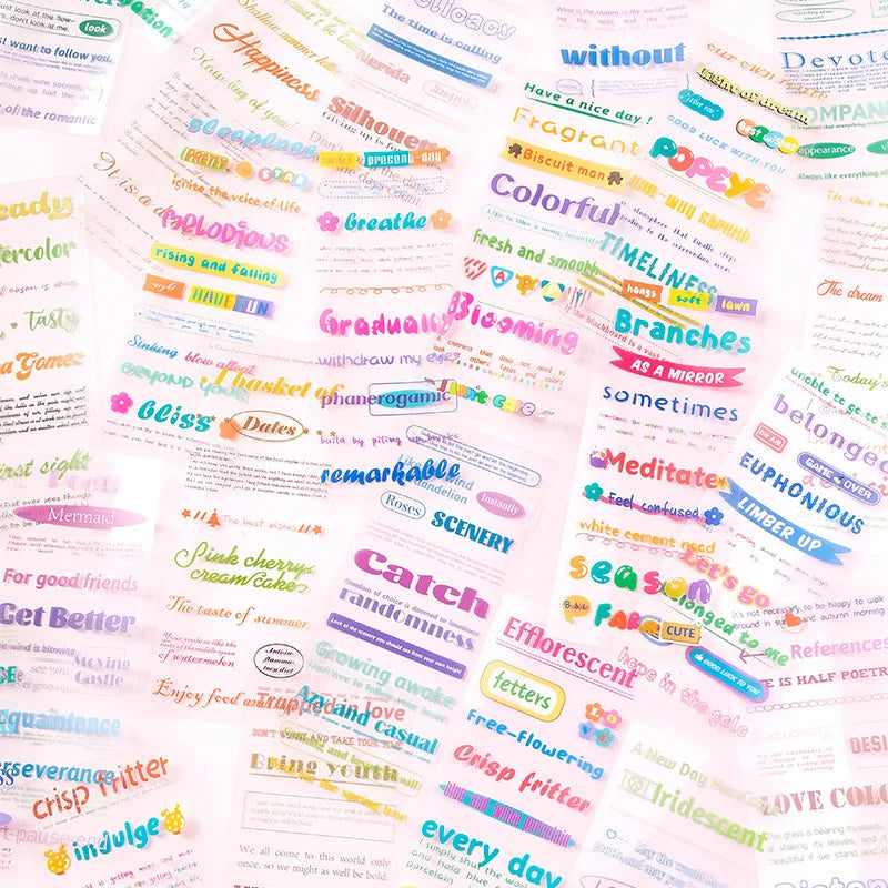 Whisper Series Film Cutting Sticker Book – 24pc Colorful PET Decorative Sticker Book Qme