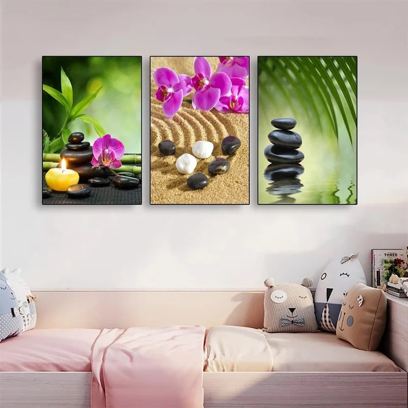 Green Bamboo Zen Stone Canvas Wall Art – Unframed Print Canvas Wall Art Qst
