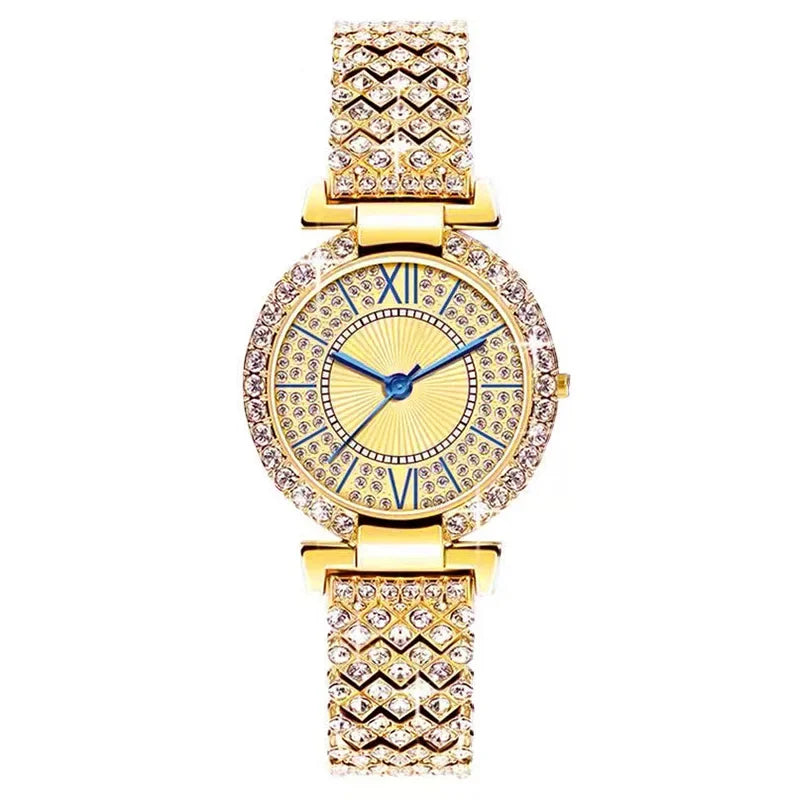 Ladies' Quartz Diamond Roman Numeral Starry Sky Watch Ladies Fashion Watch Qme Gold