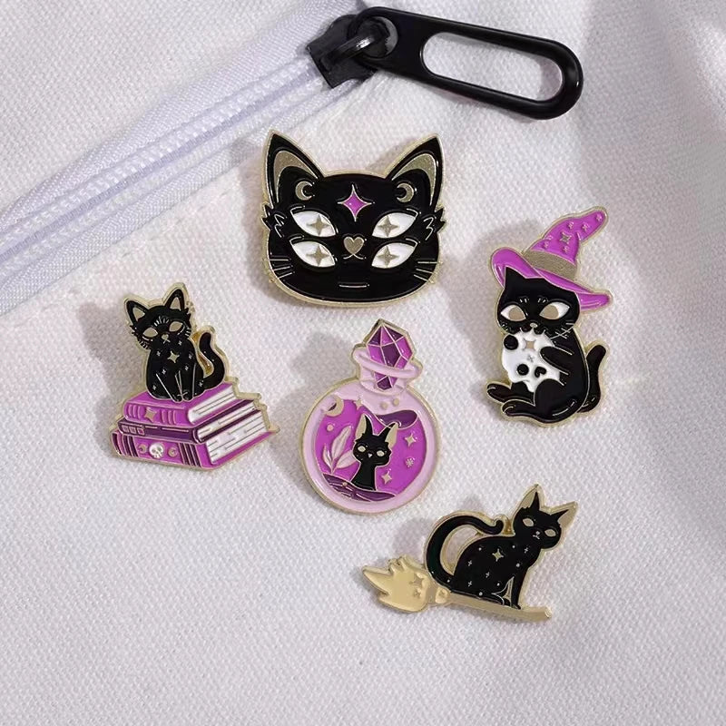 Witch Enamel Pin – Black Cat Magic Hat Punk Brooch Badge Enamel Lapel Pin Qme