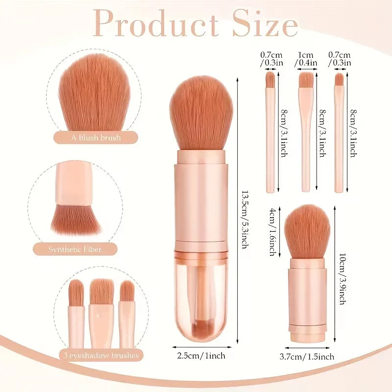 4-in-1 Retractable Mini Makeup Brush Set | Travel Eyeshadow Travel Makeup Brush Set Qme