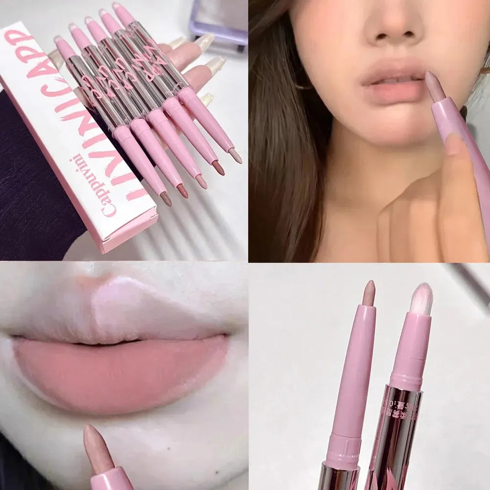 Cappuvini Nude Lip Liner & Brush – Velvet Matte Korean Makeup Lip Liner Brush Qme