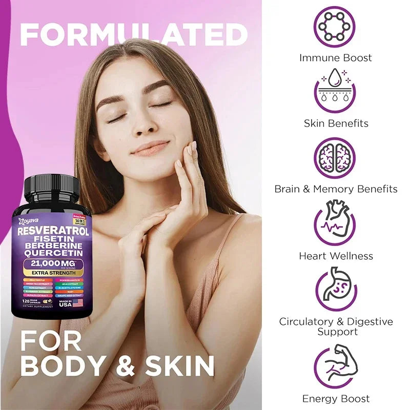 Resveratrol 14-in-1 Capsules – Antioxidant & Immune Support Antioxidant Supplement Qst